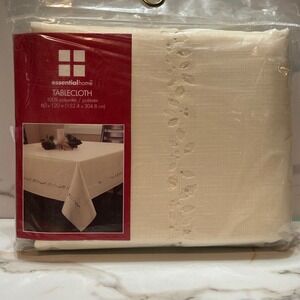 Essential Home Cream Rectangle Tablecloth 60x120 Eyelet Border 10-12 Seats NEW